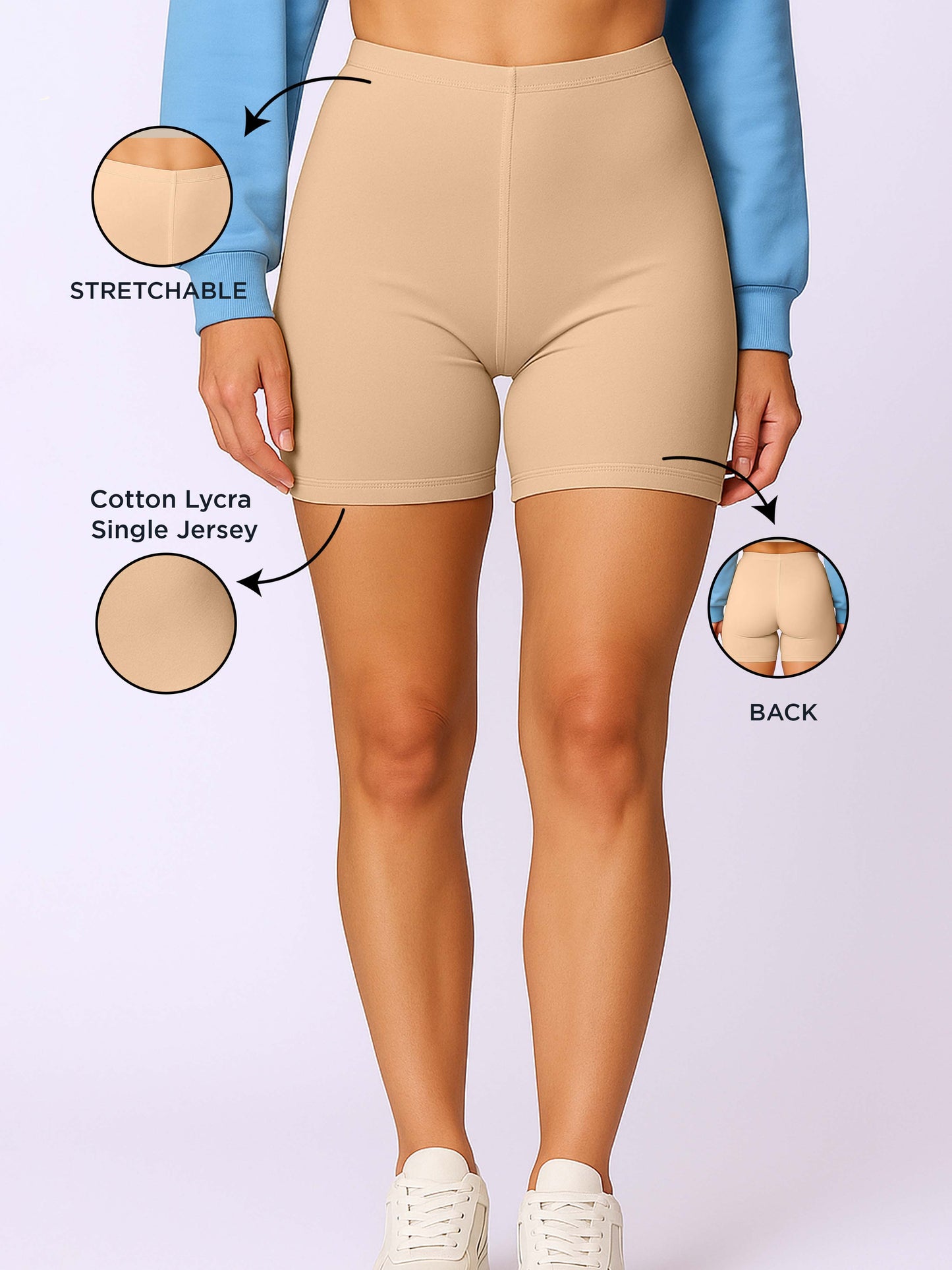 Beige Women's Solid Cycling Shorts