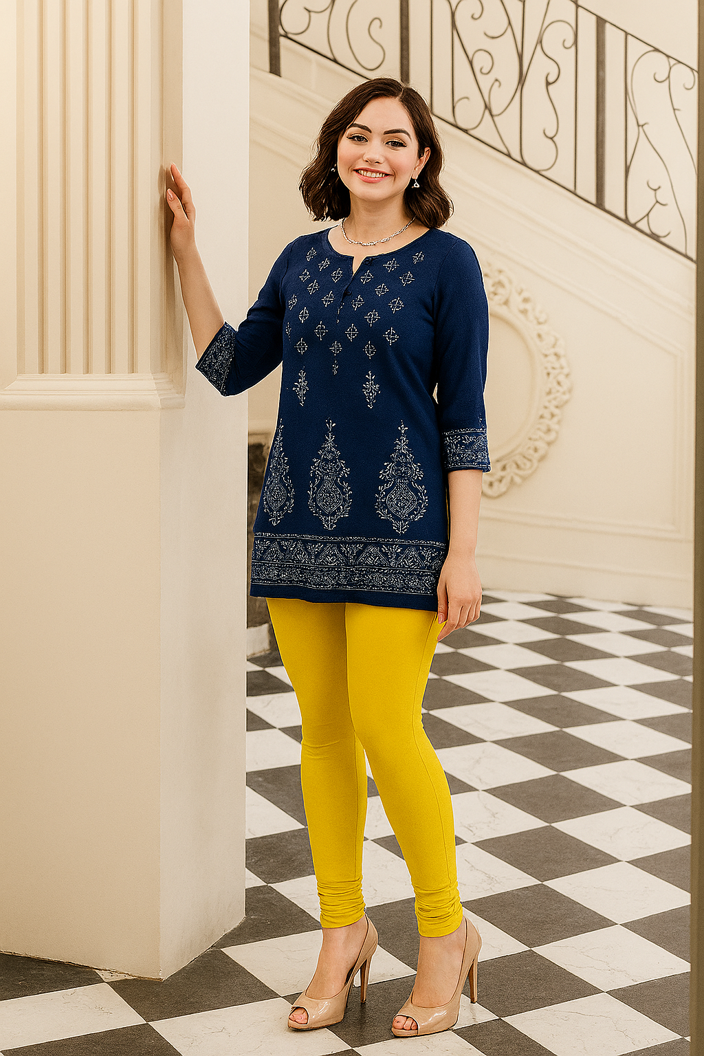 Sunshine Yellow Women's Solid Churidar Stretchable Cotton Blend Legging
