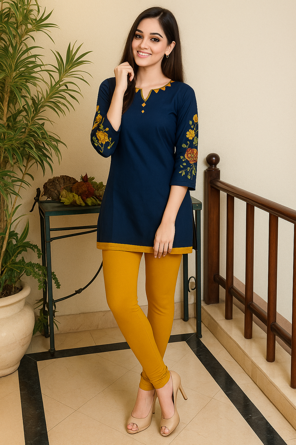 Yellow Women's Solid Churidar Stretchable Cotton Blend Legging