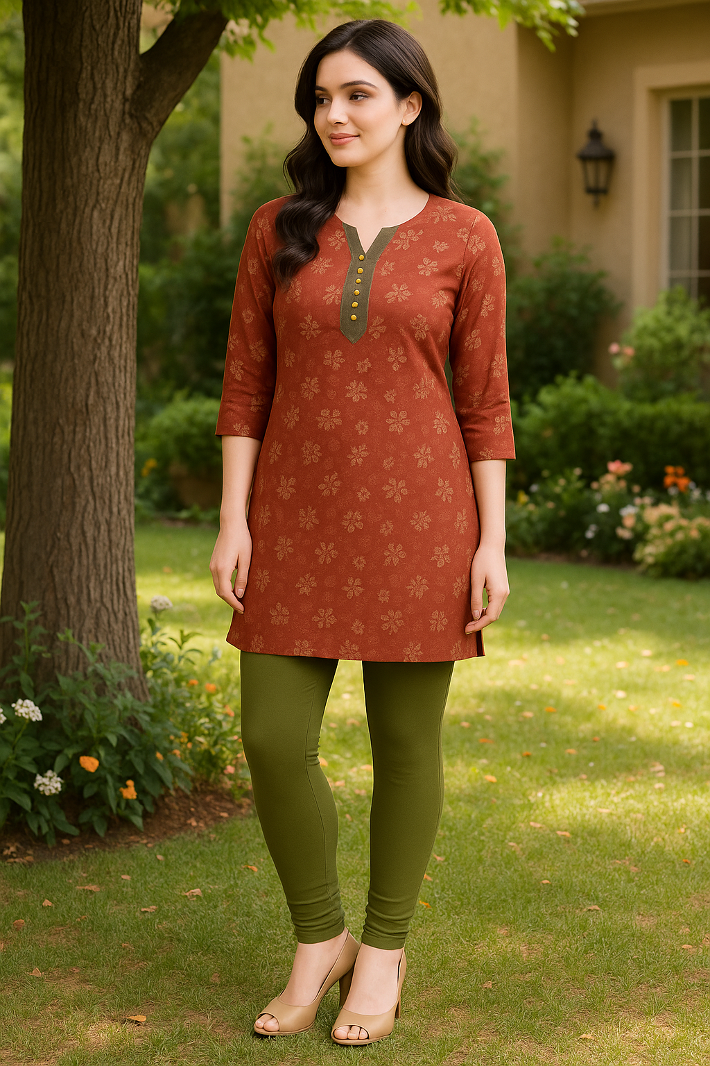 Olive Green Women's Solid Churidar Stretchable Cotton Blend Legging