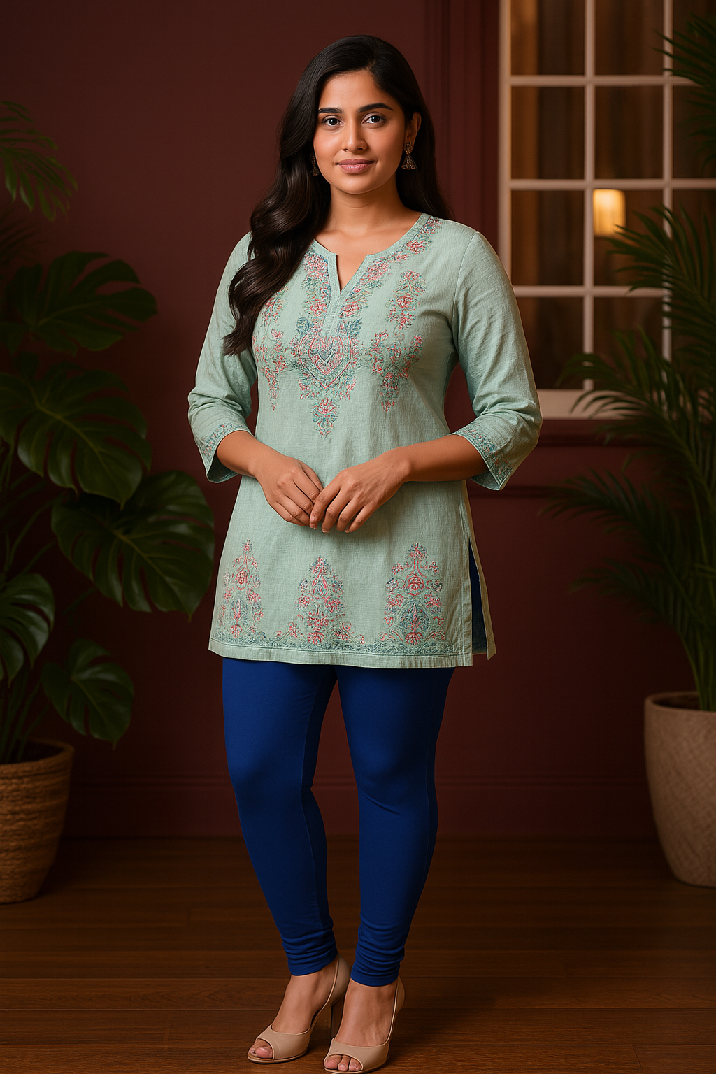Olympian Blue Women's Solid Churidar Stretchable Cotton Blend Legging