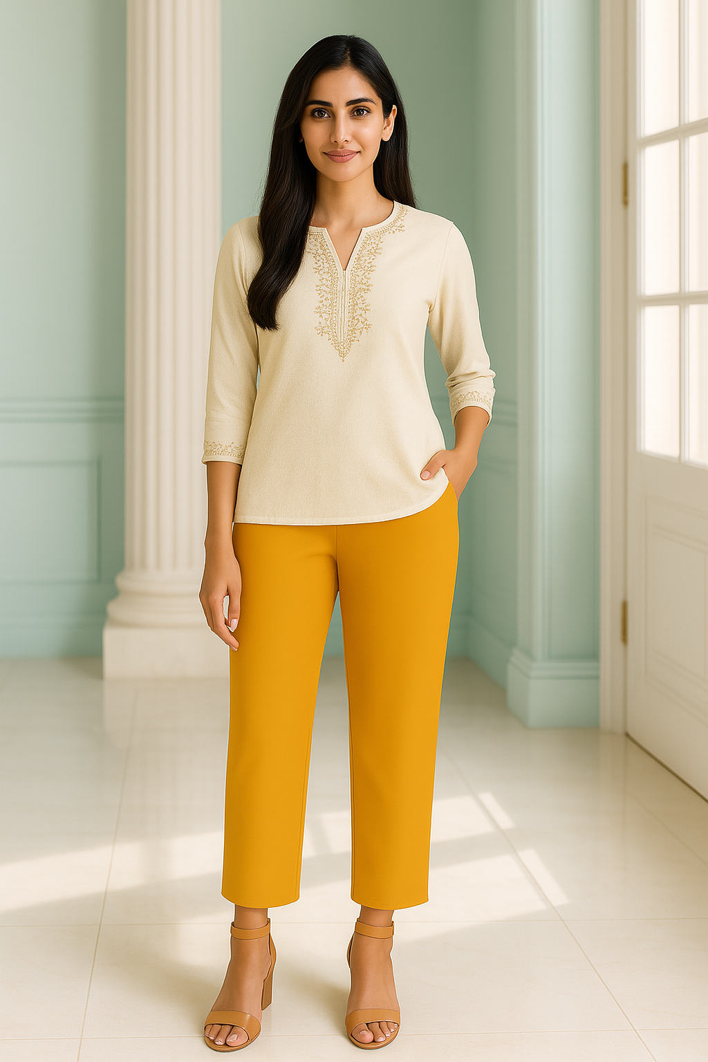 Deep Mustard Women's Solid Cotton Lycra Kurti Pant