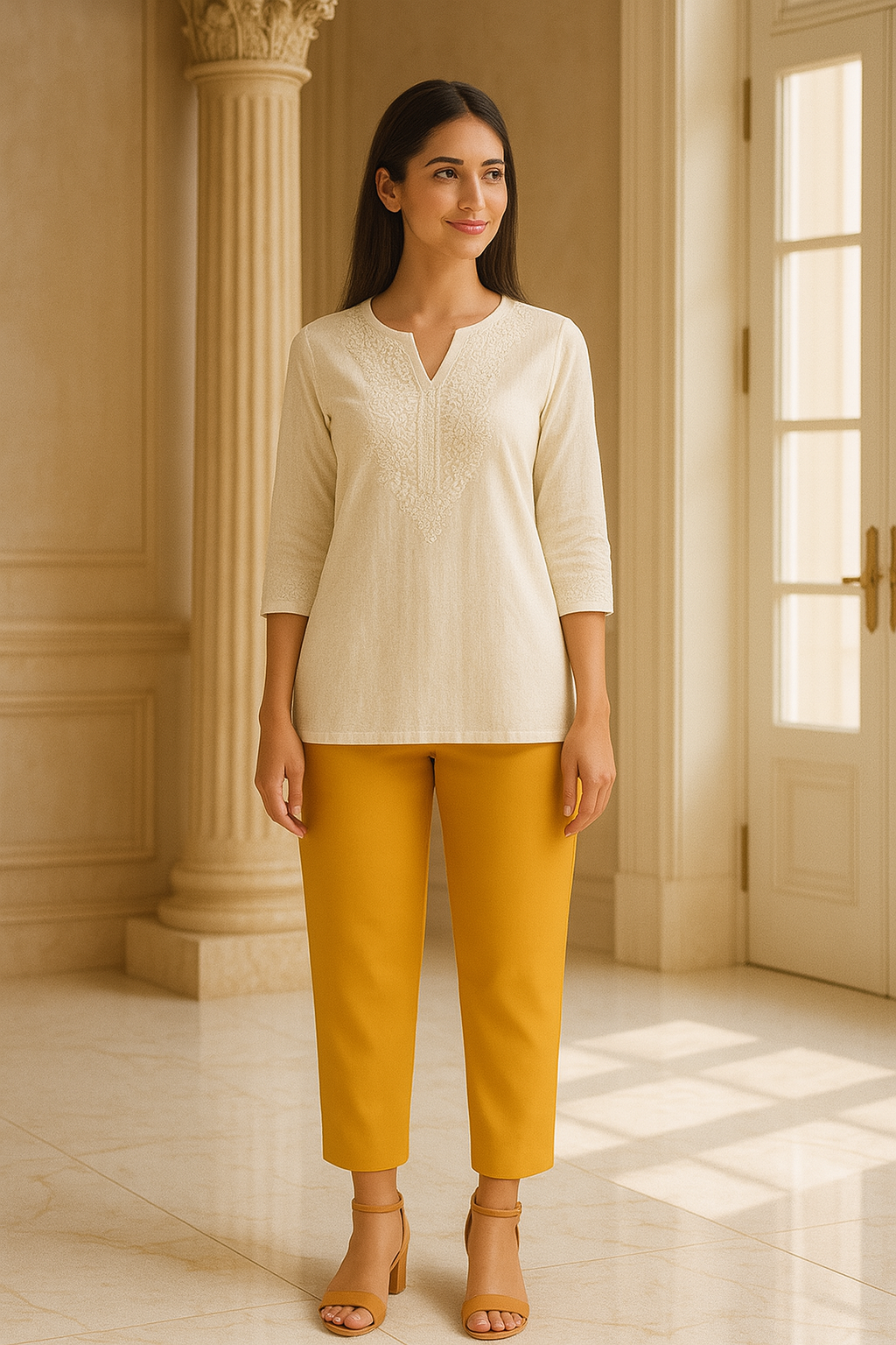 Gold Women's Solid Cotton Lycra Kurti Pant