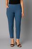 Airforce Blue Women's Cotton Lycra Solid Straight Pant