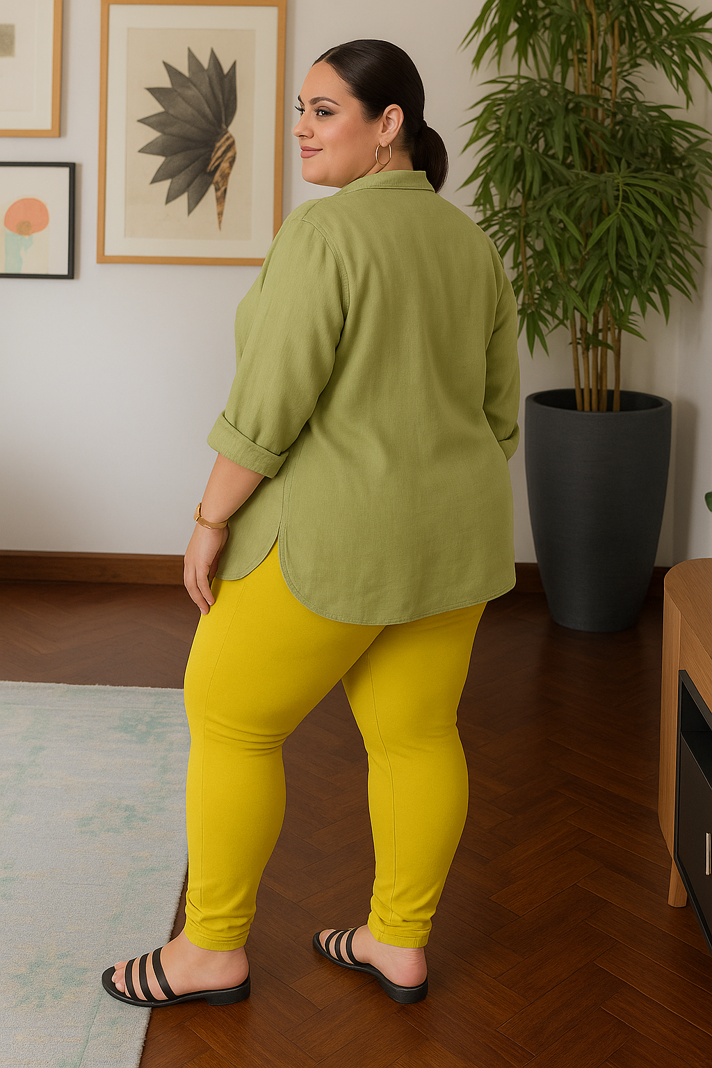 Sunshine Yellow Women's Plus Size Solid Churidar Legging
