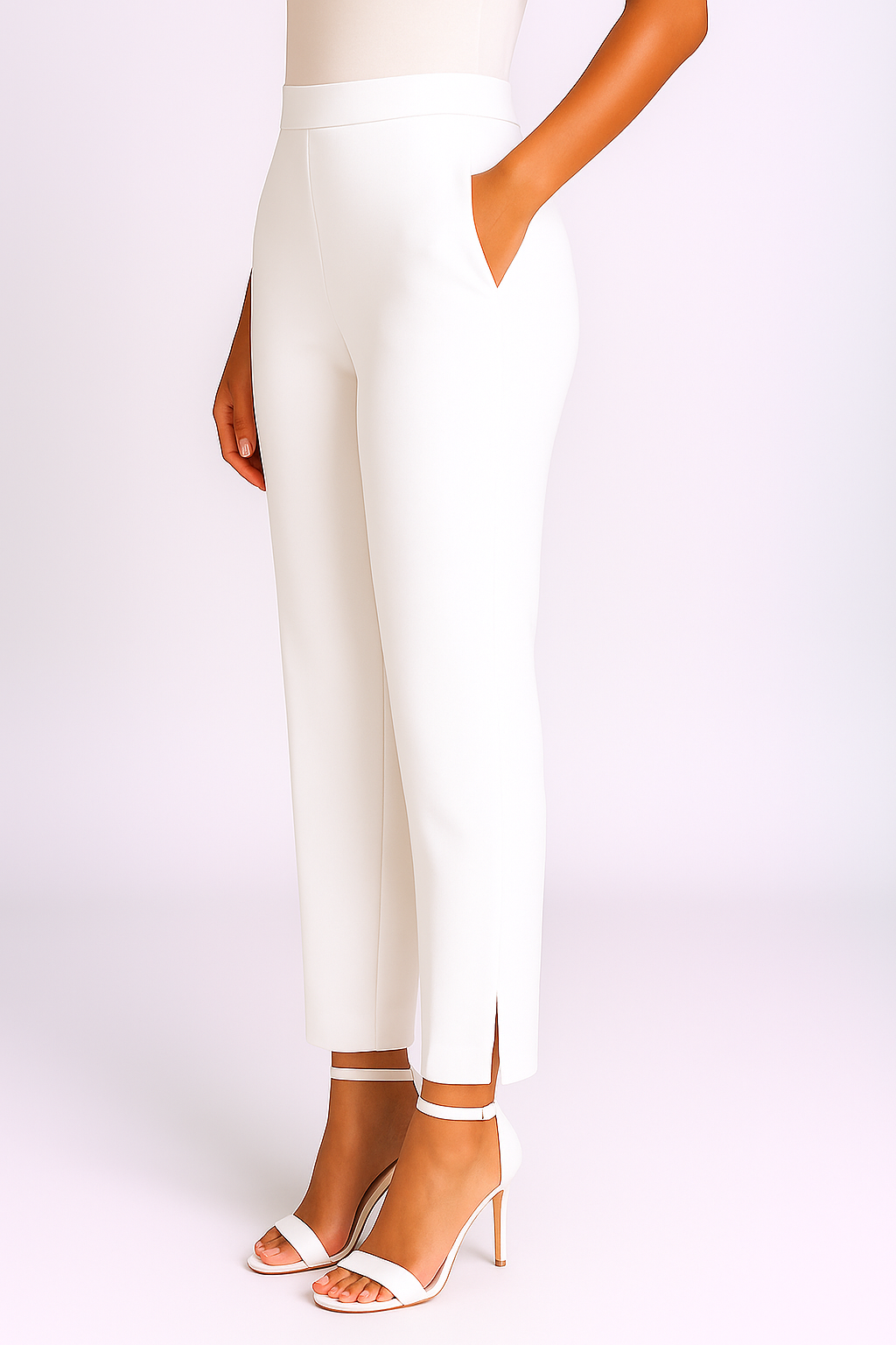 White Women's Solid Cotton Lycra Kurti Pant