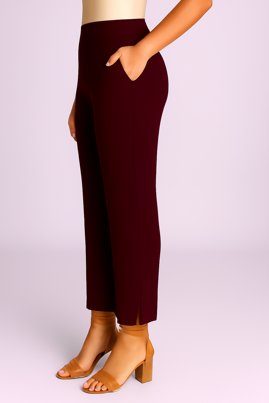 Dark Wine Women's Solid Cotton Lycra Kurti Pant