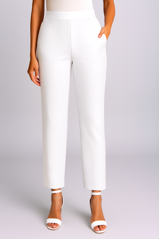 White Women's Solid Cotton Lycra Kurti Pant