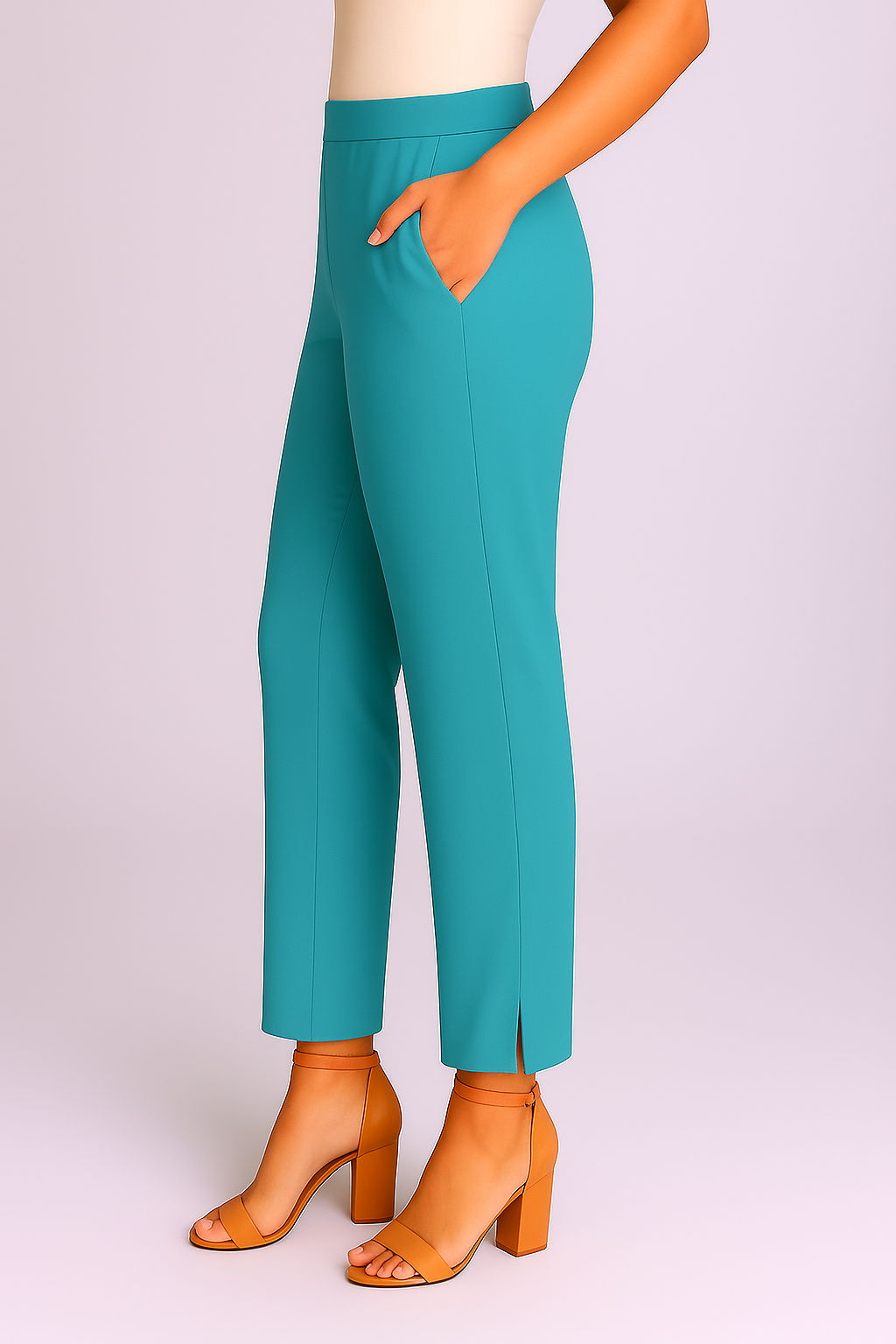 Teal Women's Solid Cotton Lycra Kurti Pant