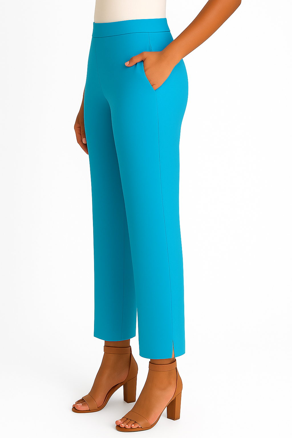 Turquoise Blue Women's Solid Cotton Lycra Kurti Pant