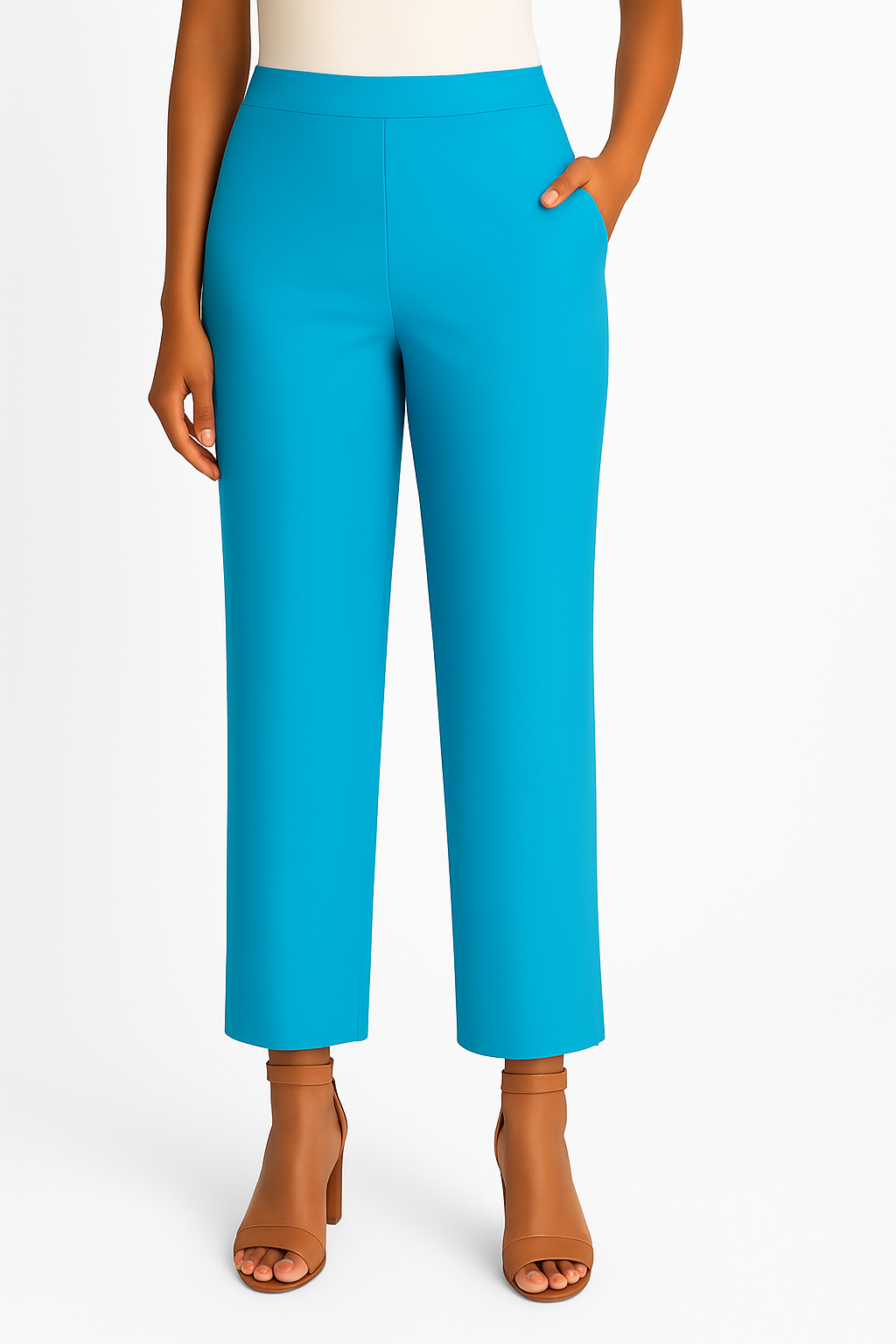 Turquoise Blue Women's Solid Cotton Lycra Kurti Pant