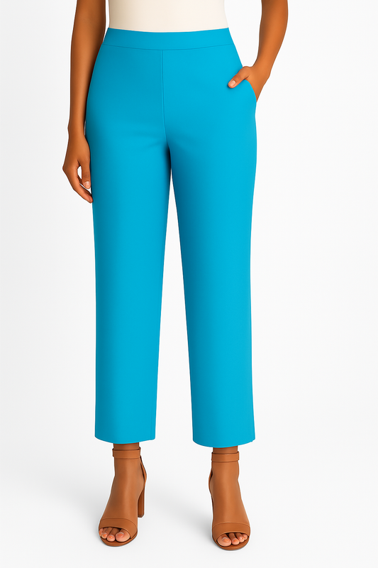 Turquoise Blue Women's Solid Cotton Lycra Kurti Pant