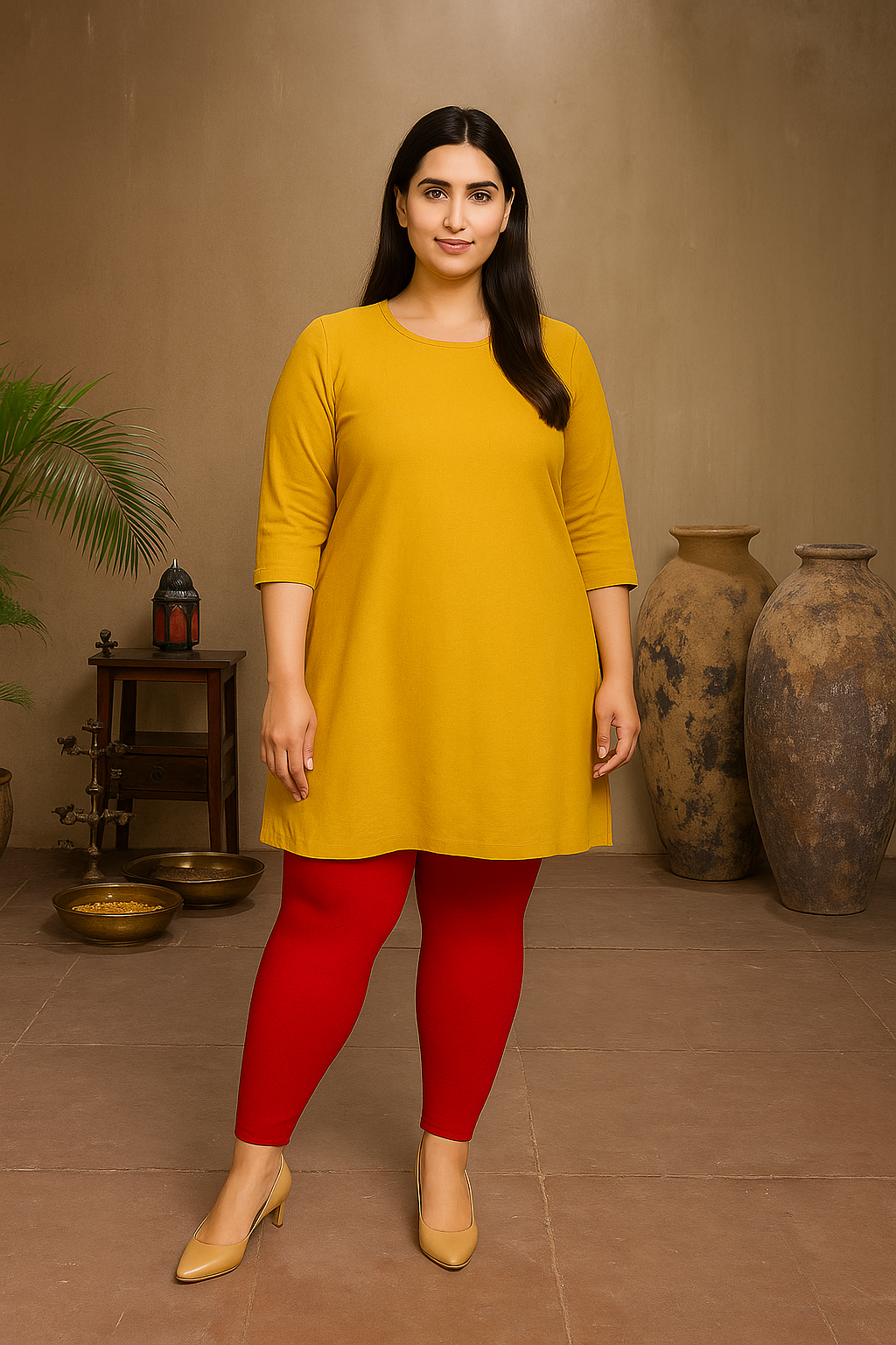 Red Women's Ankle Length Plus Size Stretchable Cotton Lycra Leggings