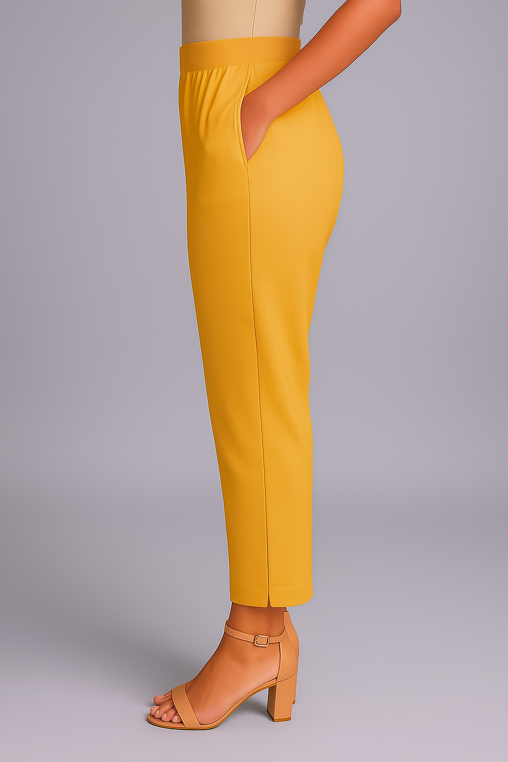 Gold Women's Solid Cotton Lycra Kurti Pant