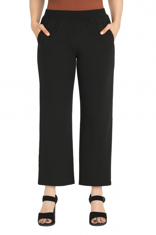 Black Women's Solid Relaxed Fit Pant