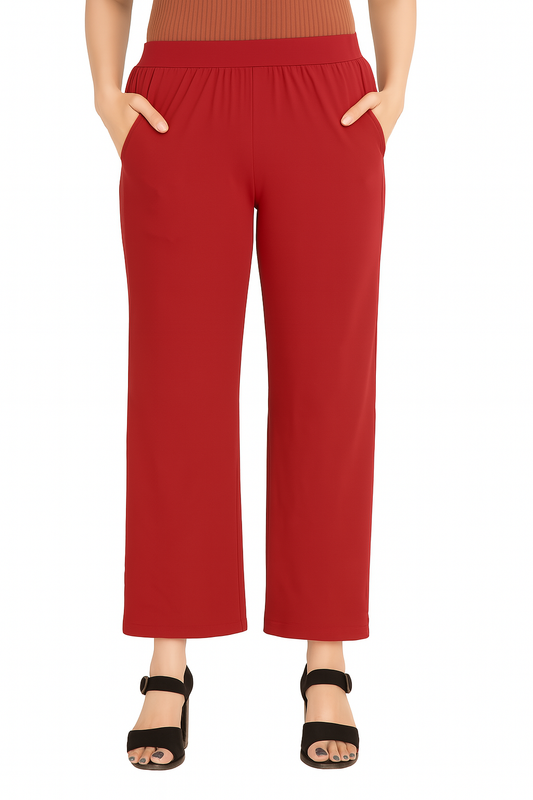 Red Women's Solid Relaxed Fit Pant