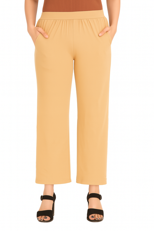 Beige Women's Solid Relaxed Fit Pant