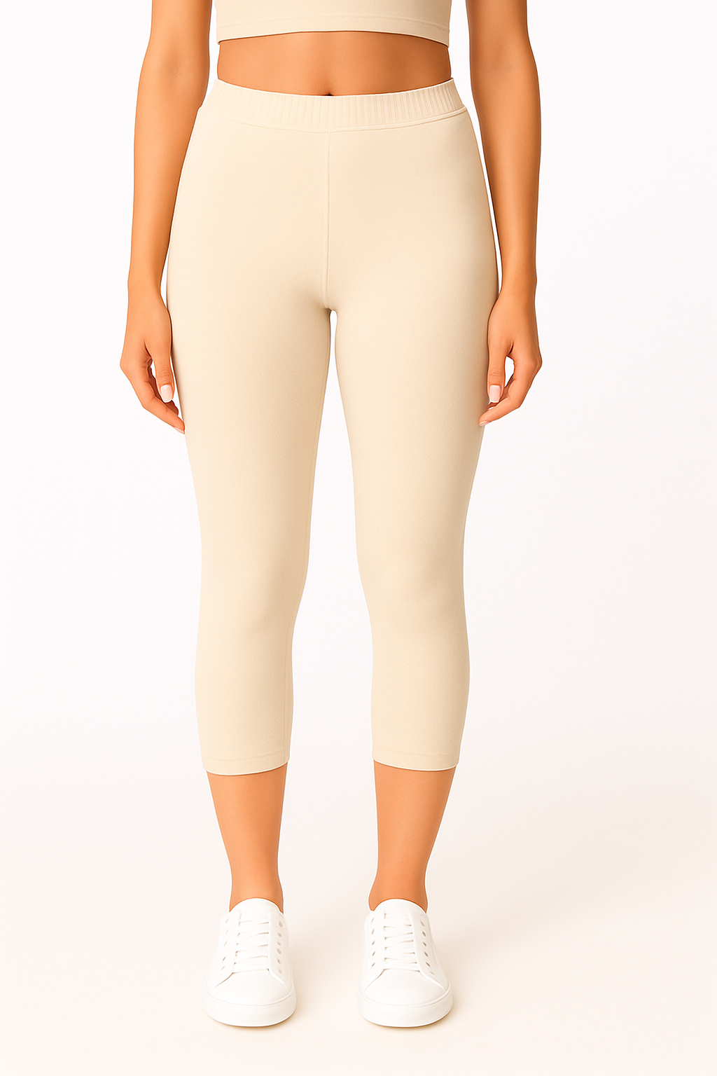 Beige Women’s Solid Casual Capri