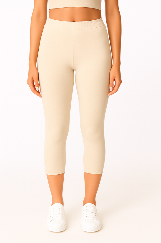 Beige Women’s Solid Casual Capri