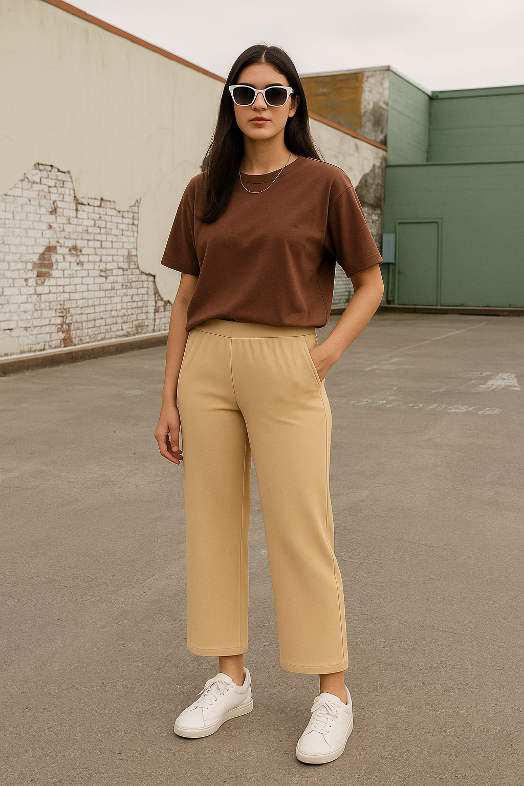 Beige Women's Solid Relaxed Fit Pant