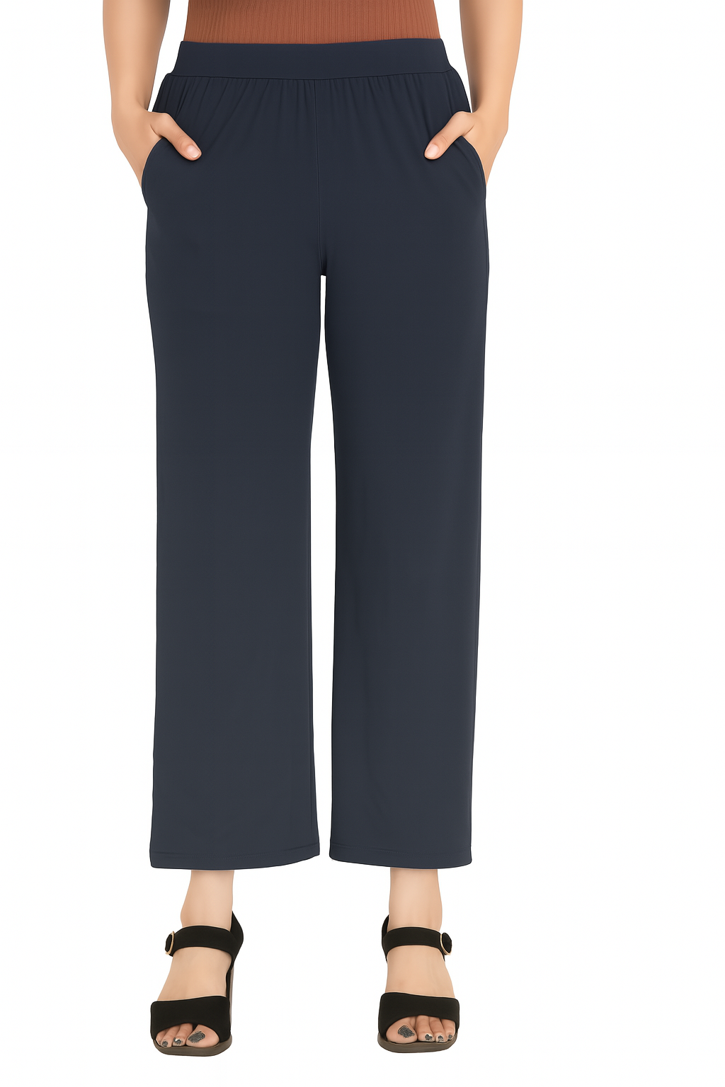 Denim Blue Women's Solid Relaxed Fit Pant