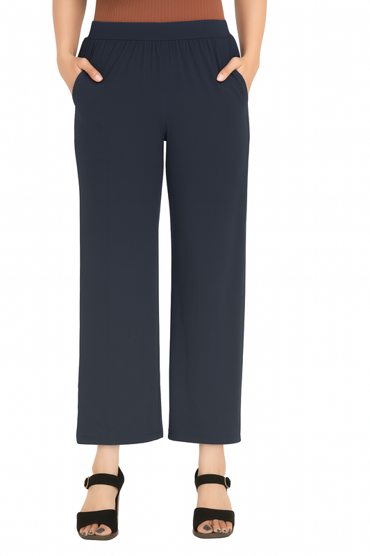 Denim Blue Women's Solid Relaxed Fit Pant