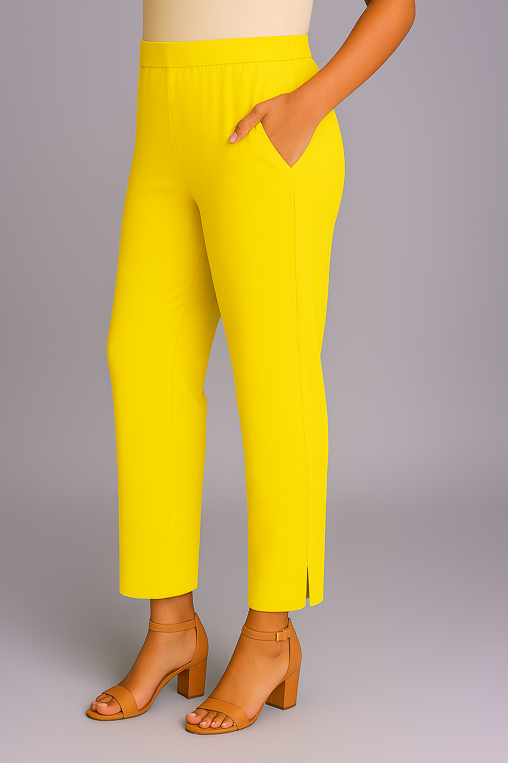 Sunshine Yellow Women's Solid Cotton Lycra Kurti Pant
