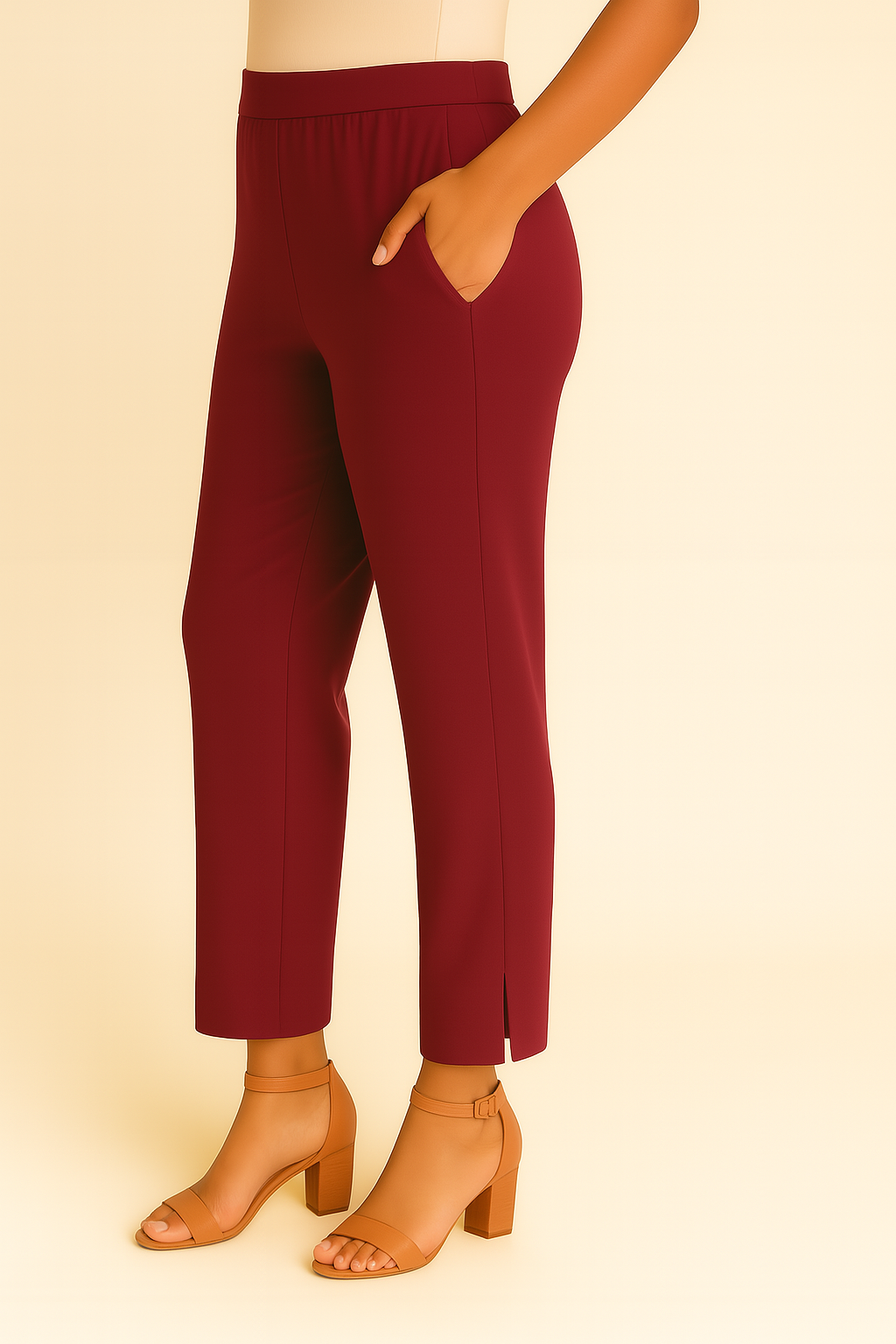 Maroon Women's Solid Cotton Lycra Kurti Pant
