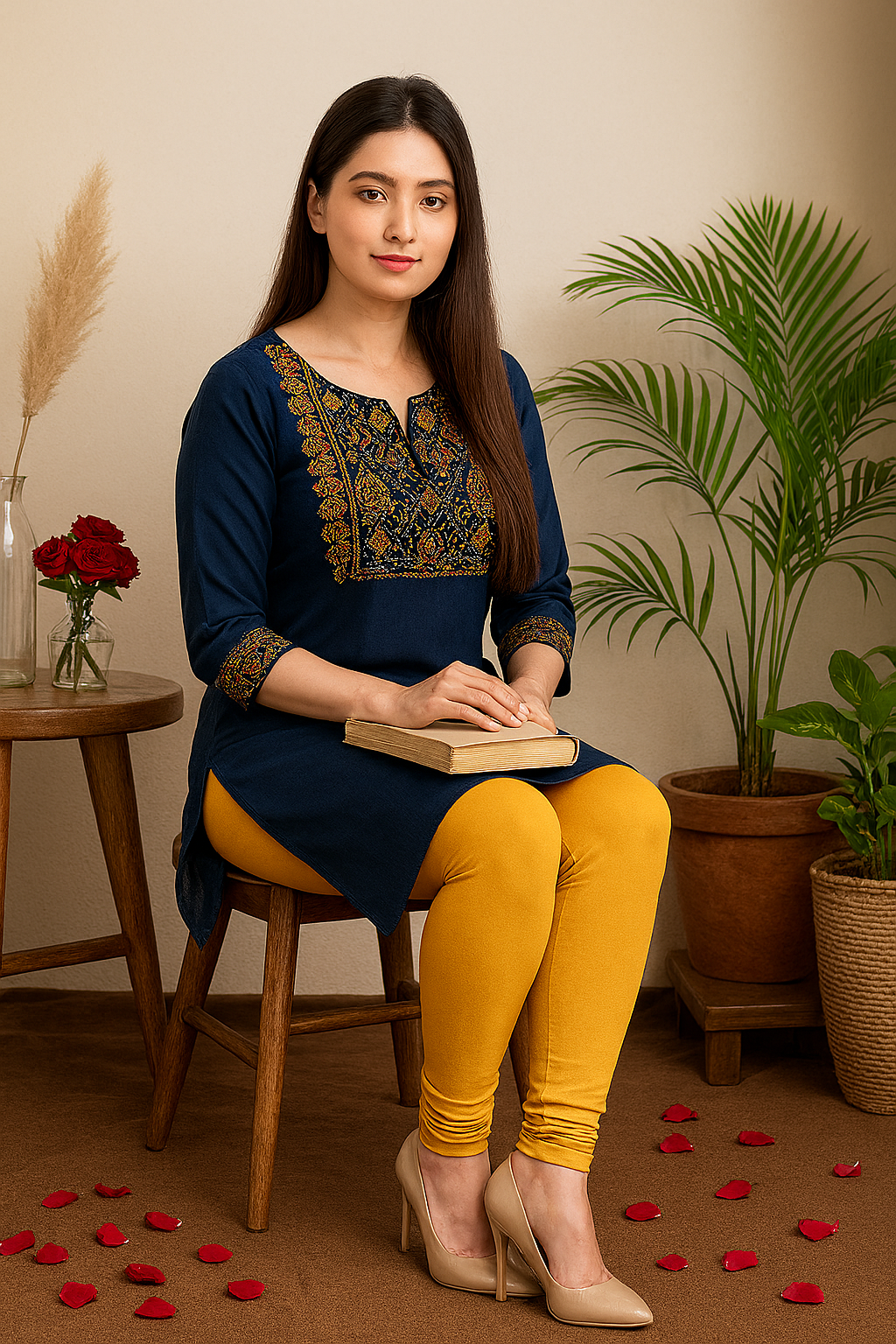 Gold Women's Solid Churidar Stretchable Cotton Blend Legging