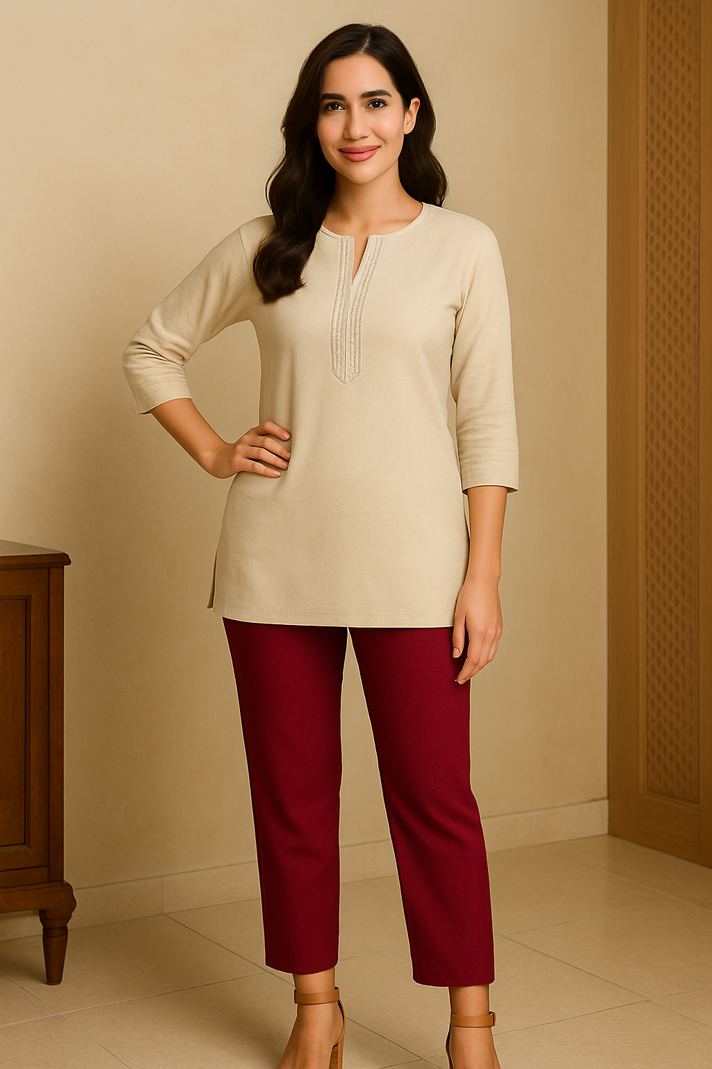 Maroon Women's Solid Cotton Lycra Kurti Pant