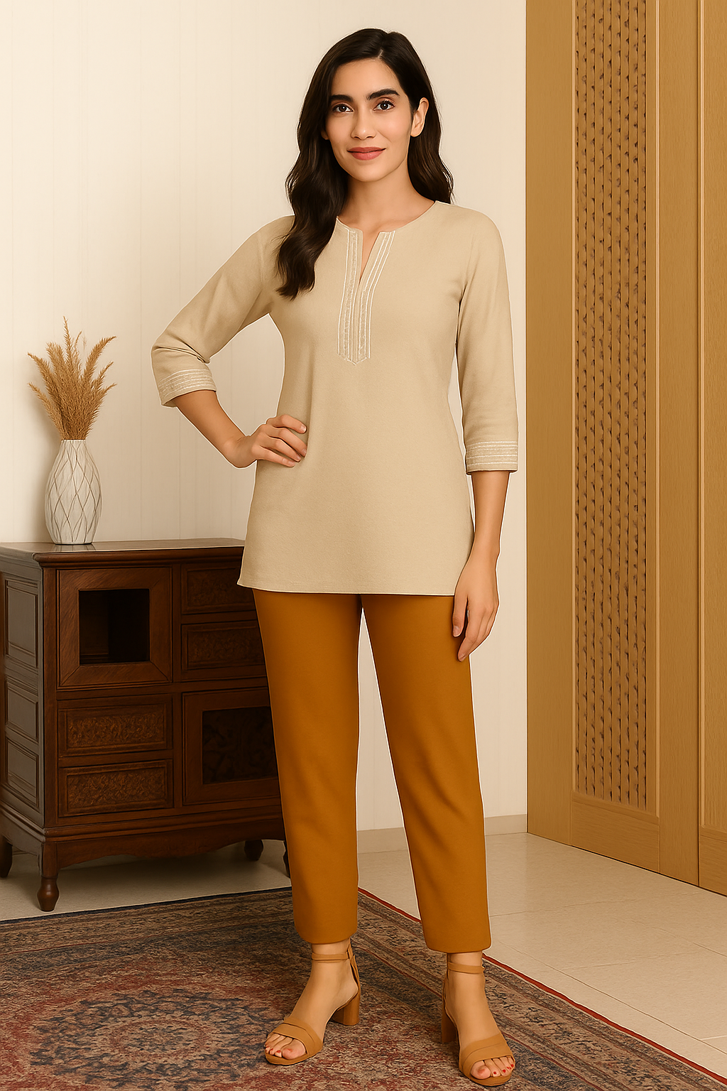 Mustard Women's Solid Cotton Lycra Kurti Pant