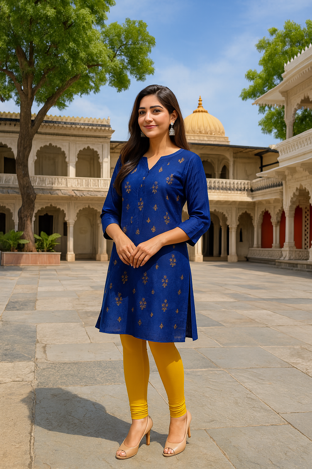 Light Mustard Women's Solid Churidar Stretchable Cotton Blend Legging