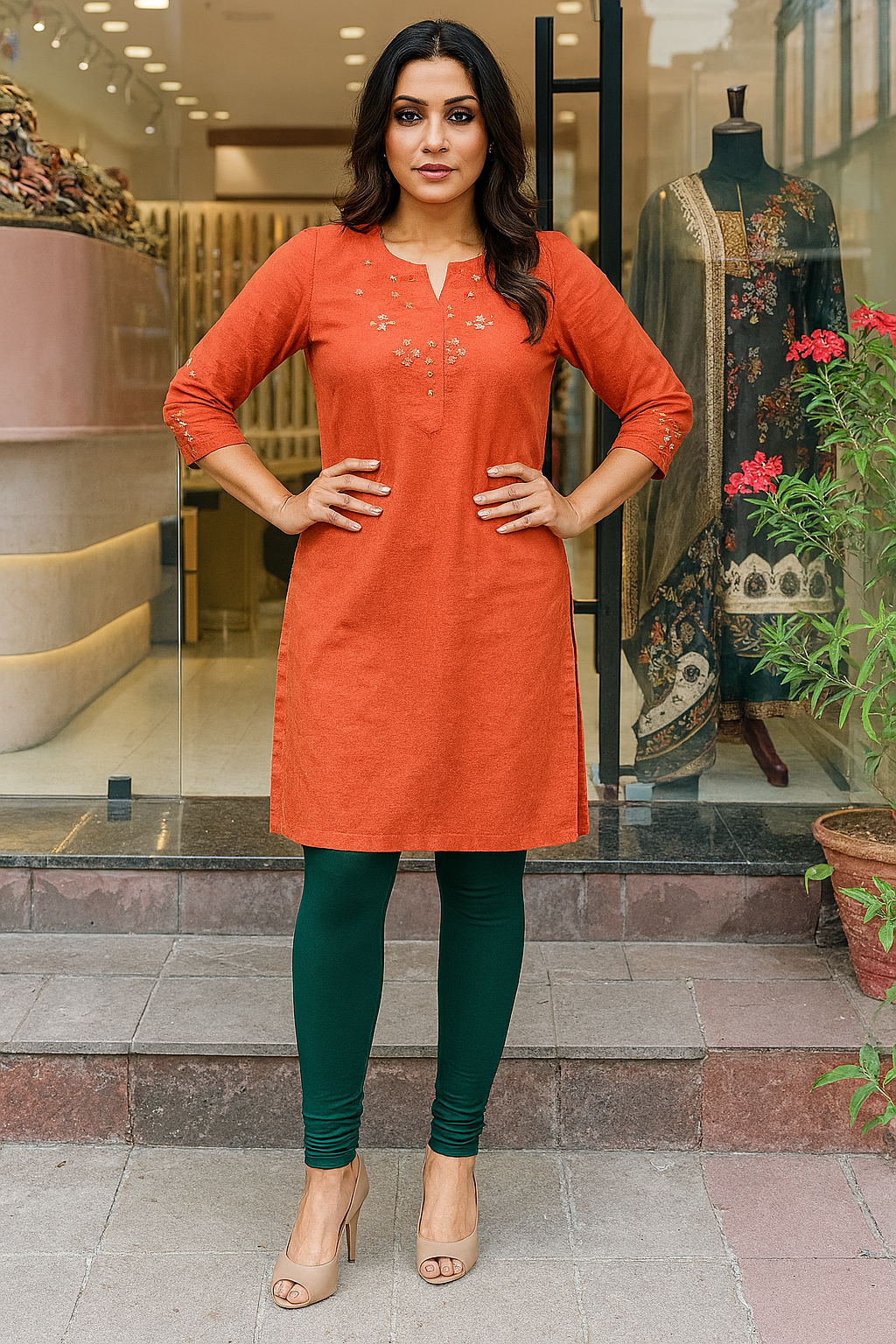 Green Women's Solid Churidar Stretchable Cotton Blend Legging