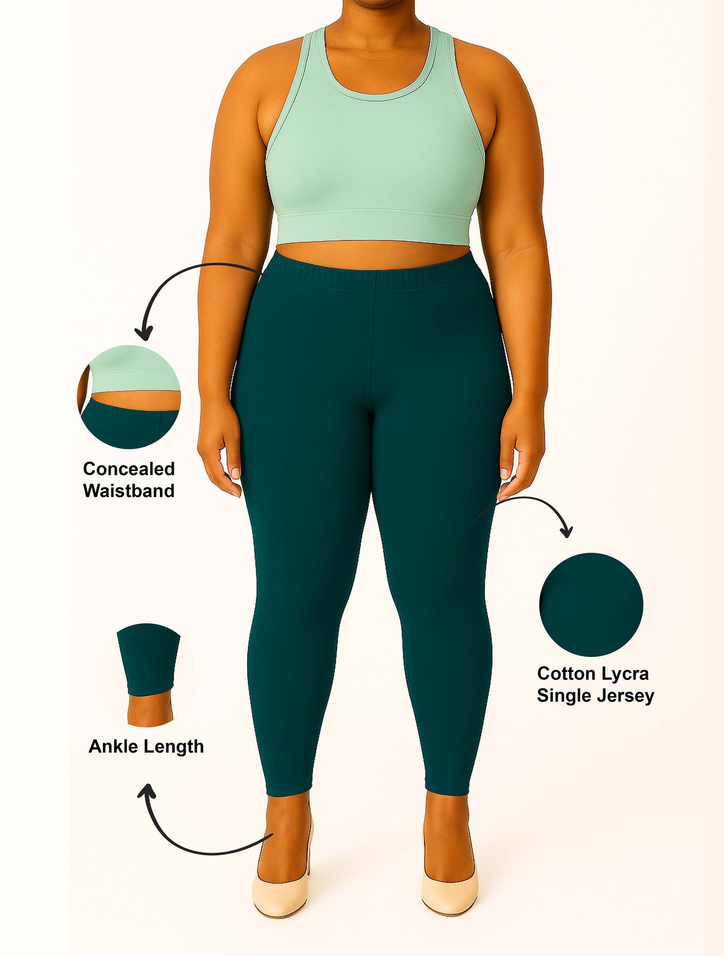 D-Teal Women's Ankle Length Plus Size Stretchable Cotton Lycra Leggings