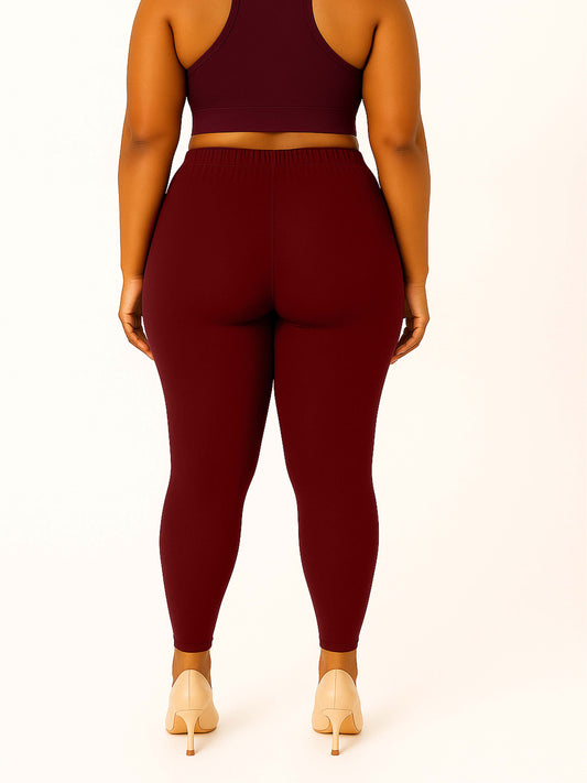 Dark Maroon Women's Ankle Length Plus Size Stretchable Cotton Lycra Leggings