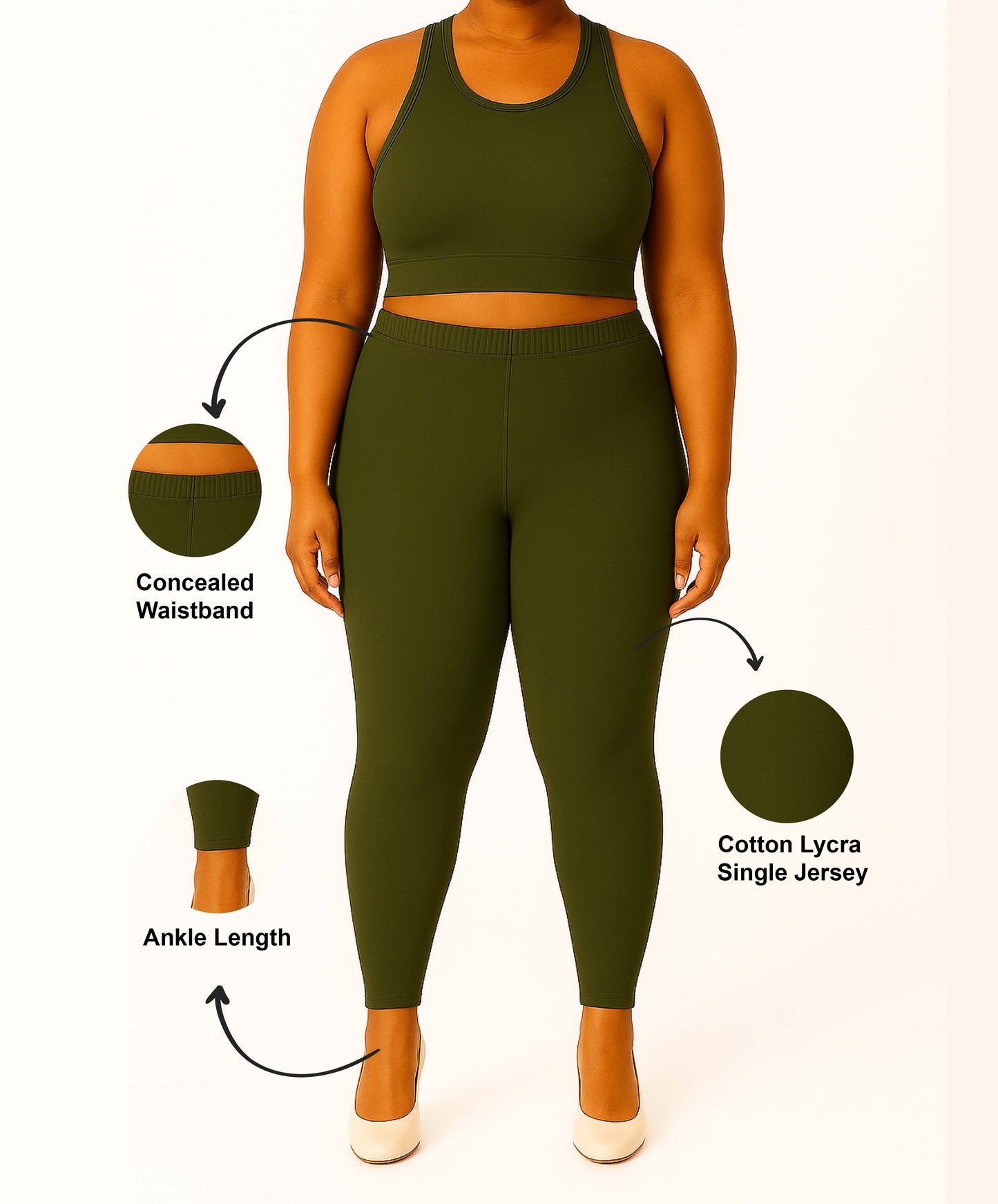 Dark Mehendi Women's Ankle Length Plus Size Stretchable Cotton Lycra Leggings