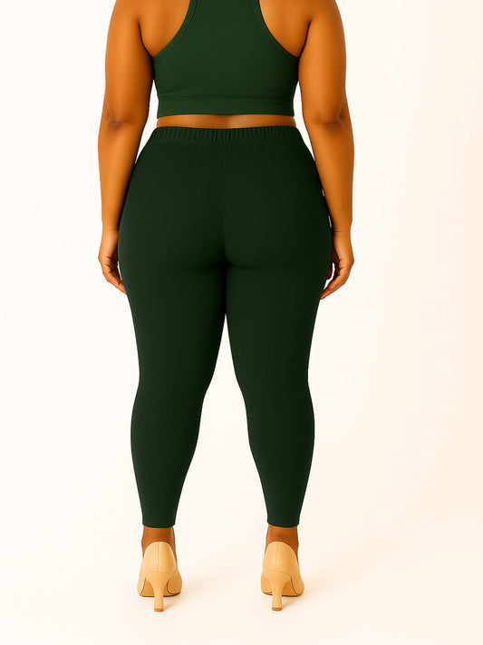 Dark Olive Women's Ankle Length Plus Size Stretchable Cotton Lycra Leggings