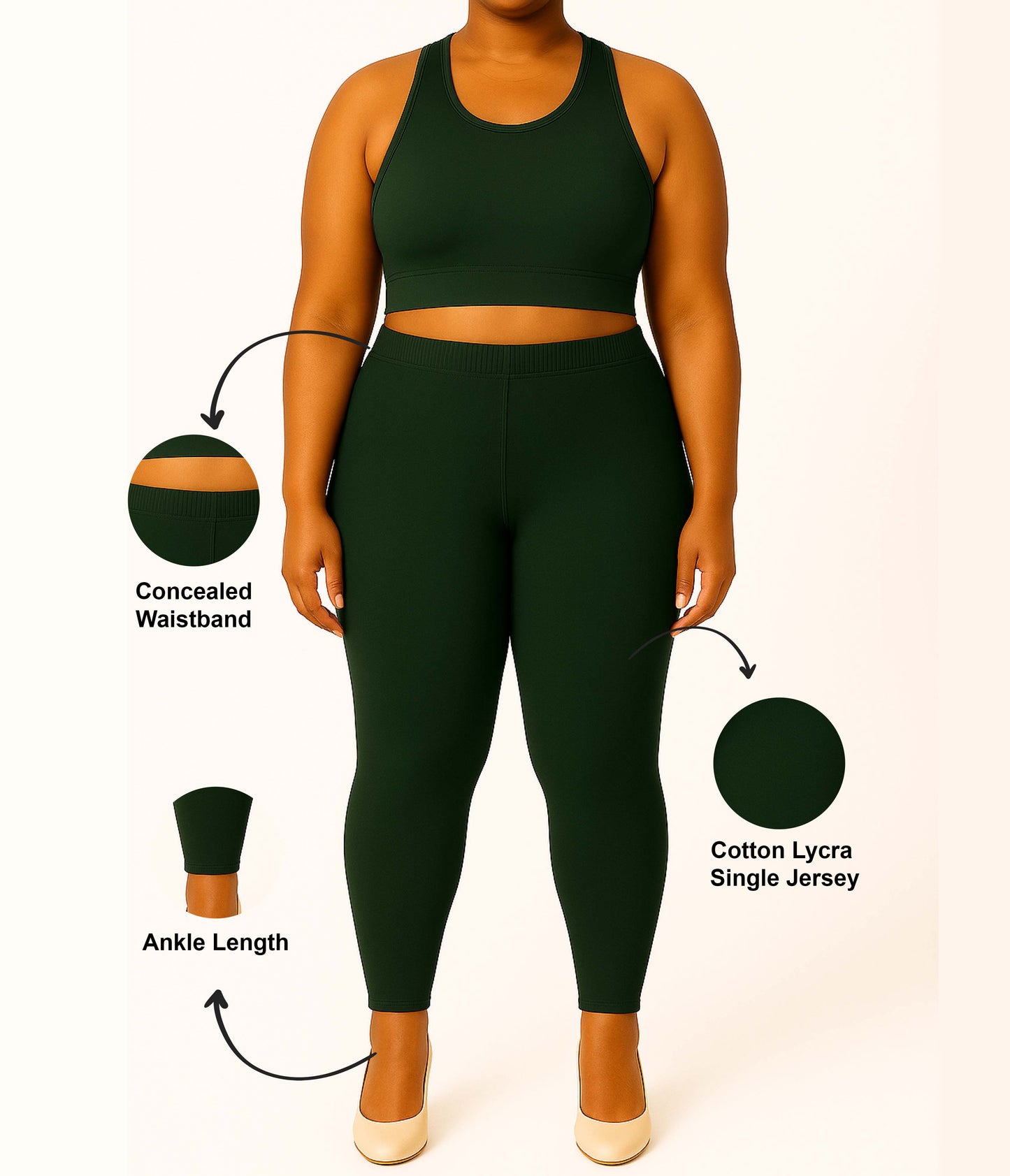 Dark Olive Women's Ankle Length Plus Size Stretchable Cotton Lycra Leggings