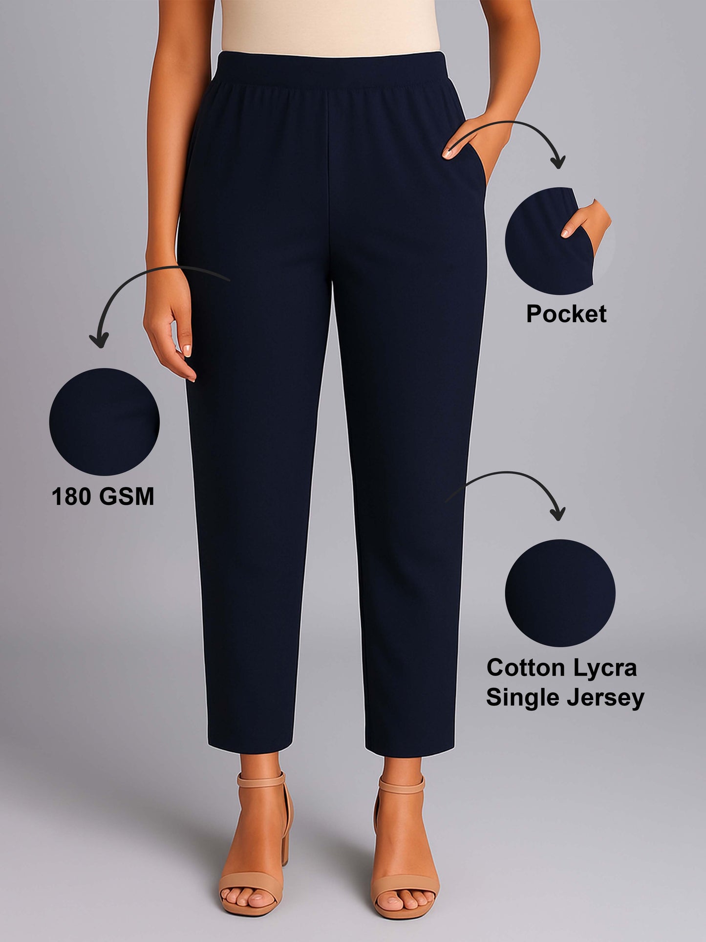Denim Blue Women's Solid Cotton Lycra Kurti Pant