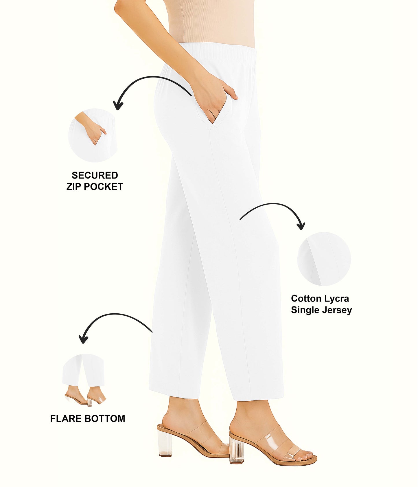 White Women's Solid Regular Fit Flare Kurti Pant