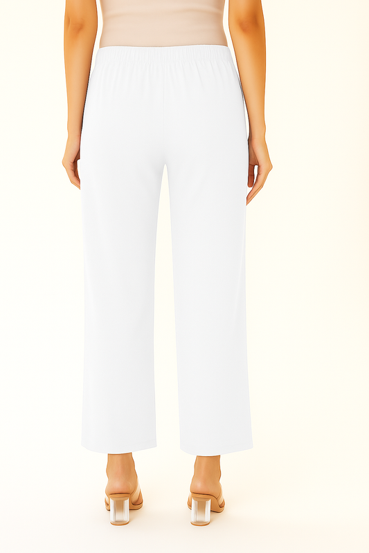 White Women's Solid Regular Fit Flare Kurti Pant