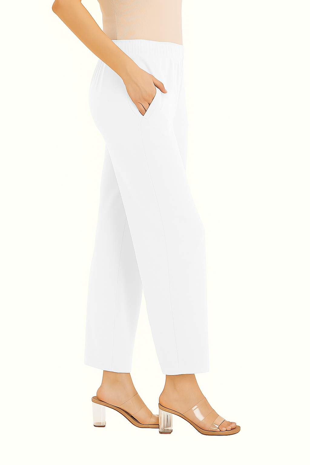 White Women's Solid Regular Fit Flare Kurti Pant