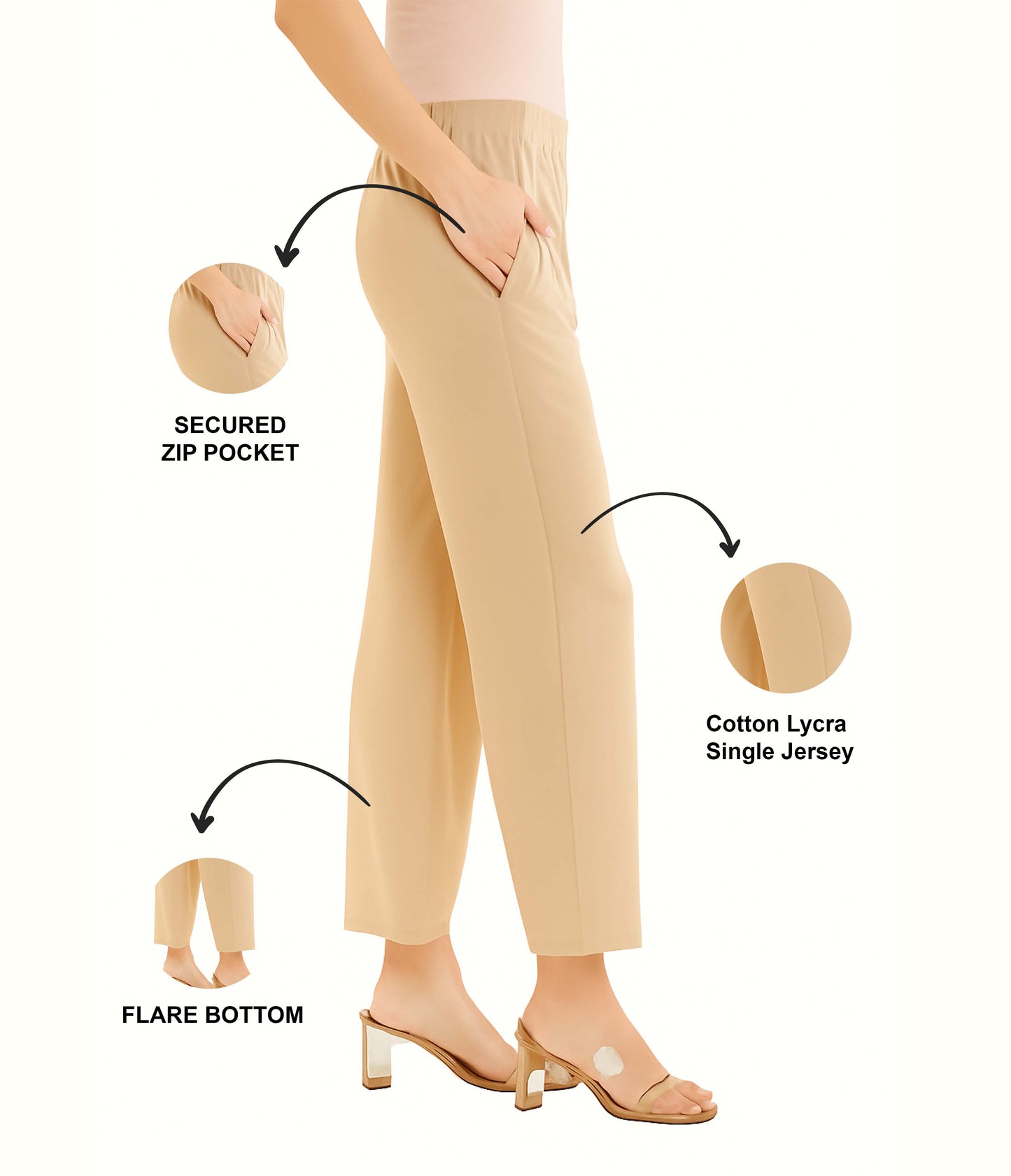 Beige Women's Solid Regular Fit Flare Kurti Pant
