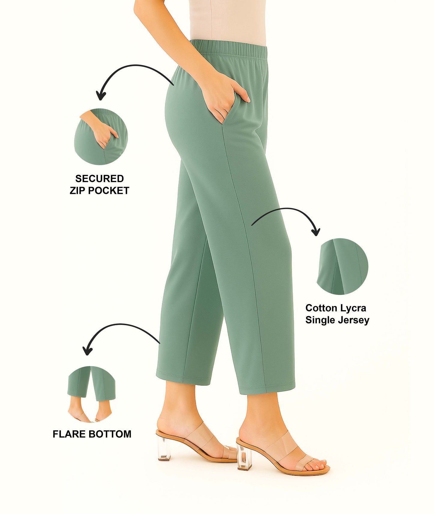 Apple Green Women's Solid Regular Fit Flare Kurti Pant