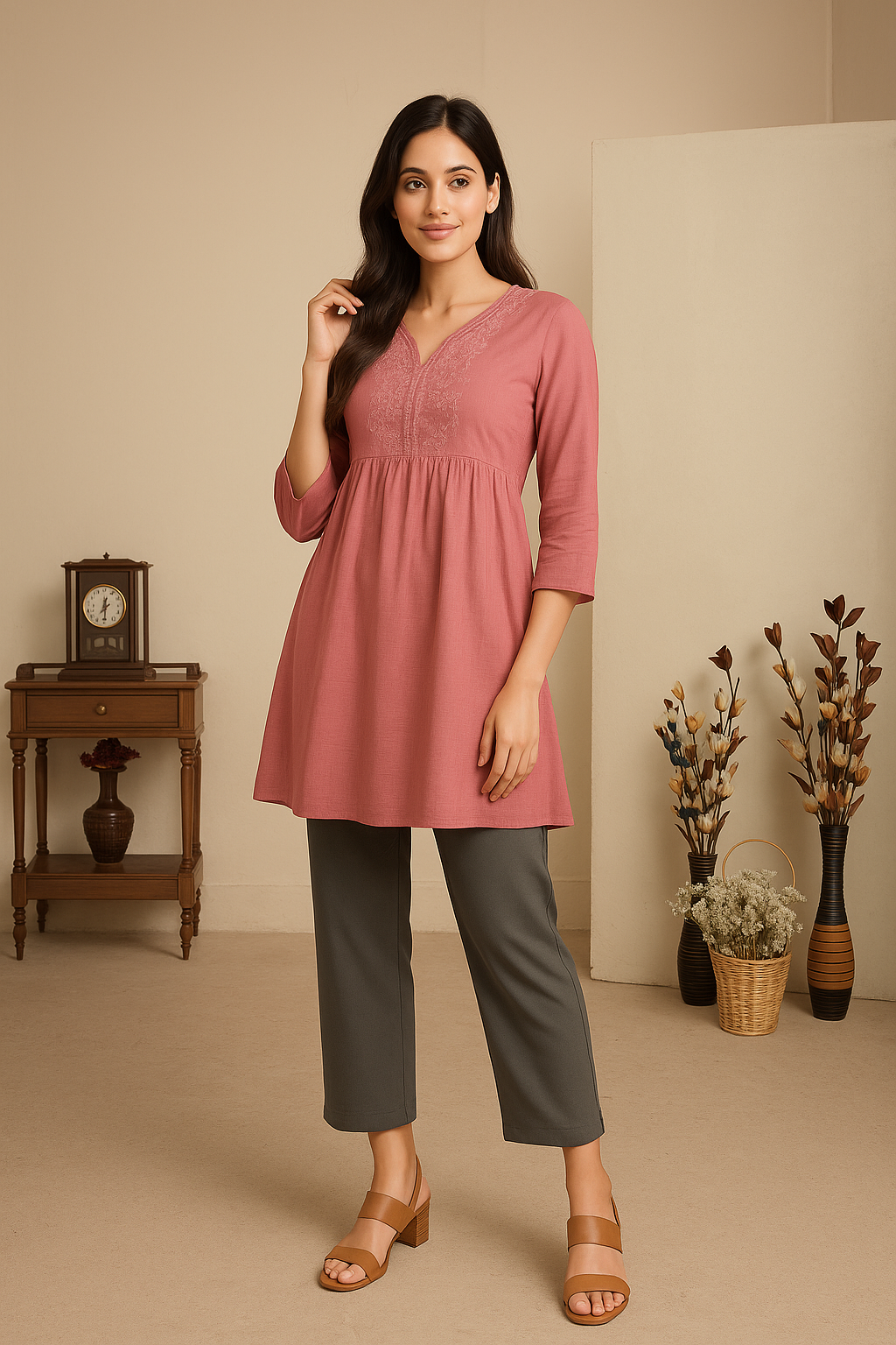 Lime Stone Women's Solid Regular Fit Flare Kurti Pant