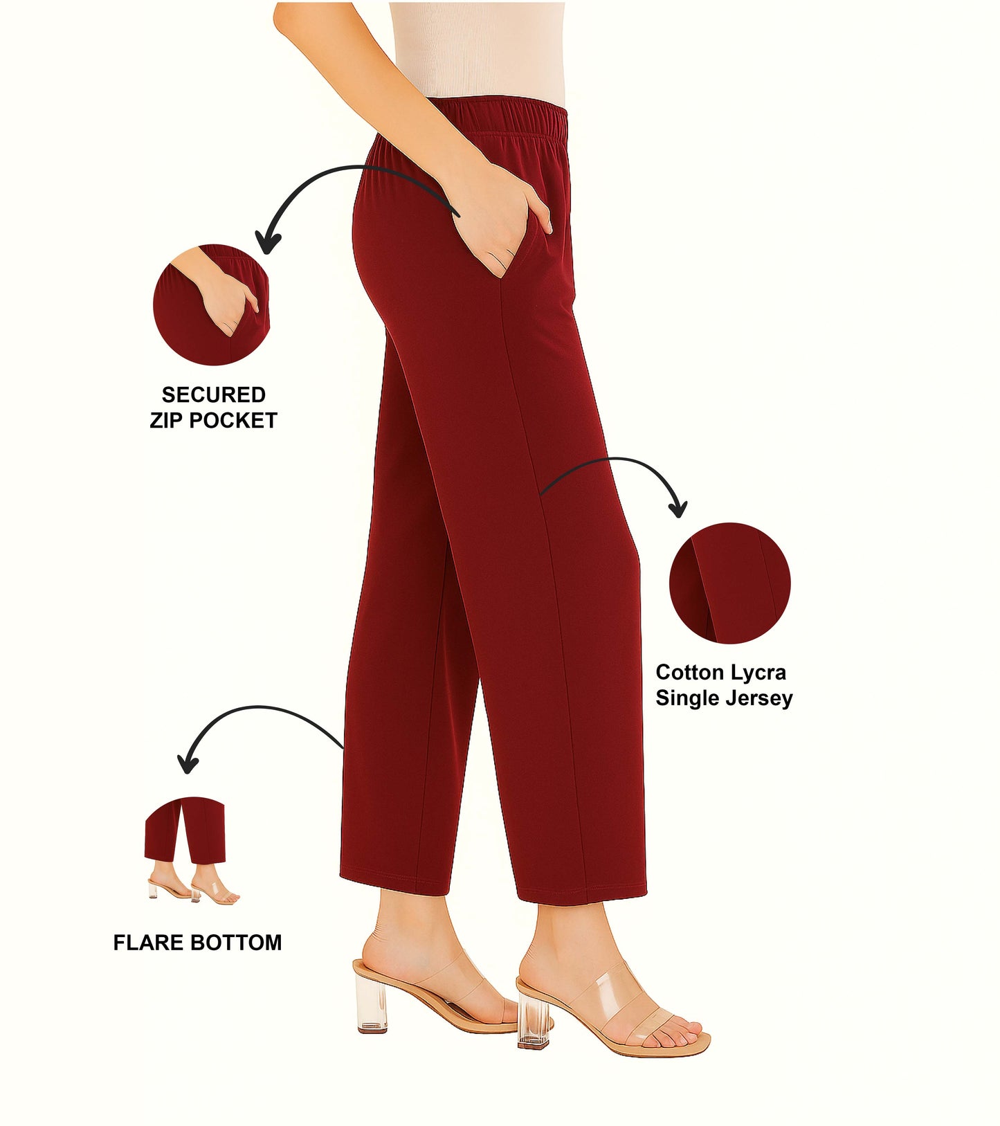 Light Maroon Women's Solid Regular Fit Flare Kurti Pant