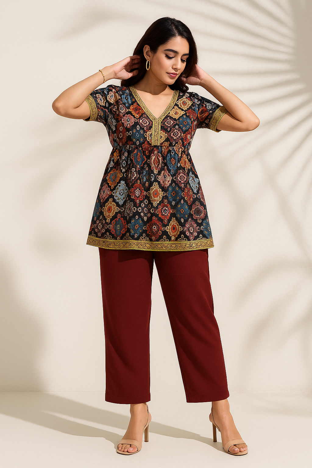 Light Maroon Women's Solid Regular Fit Flare Kurti Pant