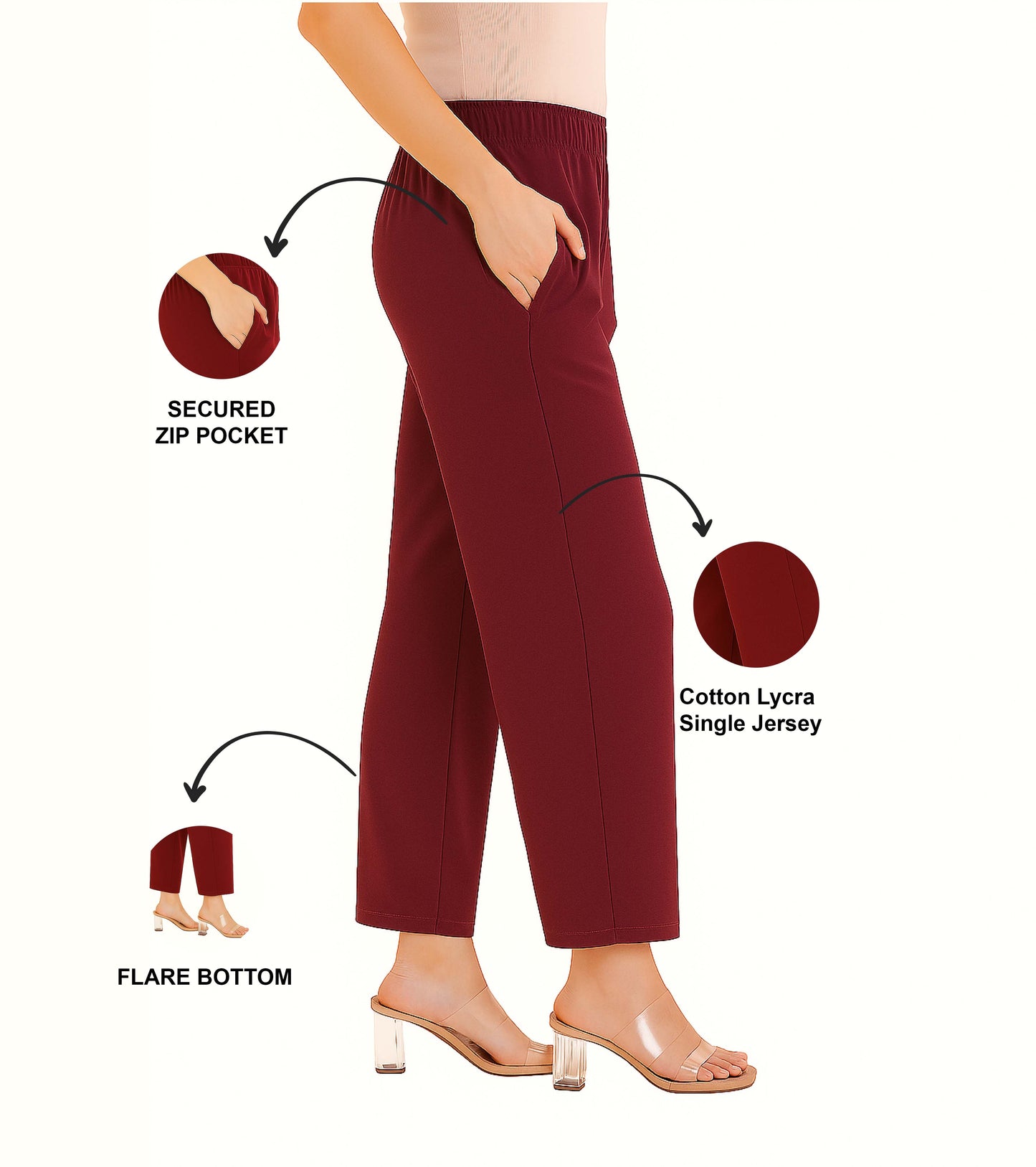 Wine Women's Solid Regular Fit Flare Kurti Pant