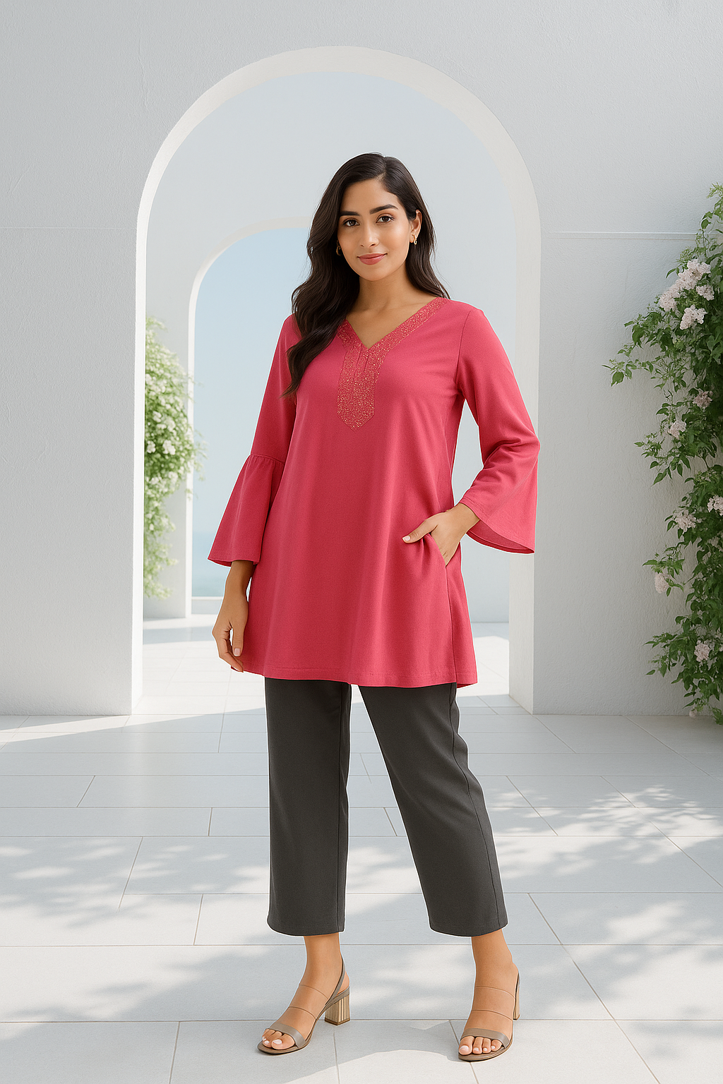 Steel Grey Women's Solid Regular Fit Flare Kurti Pant