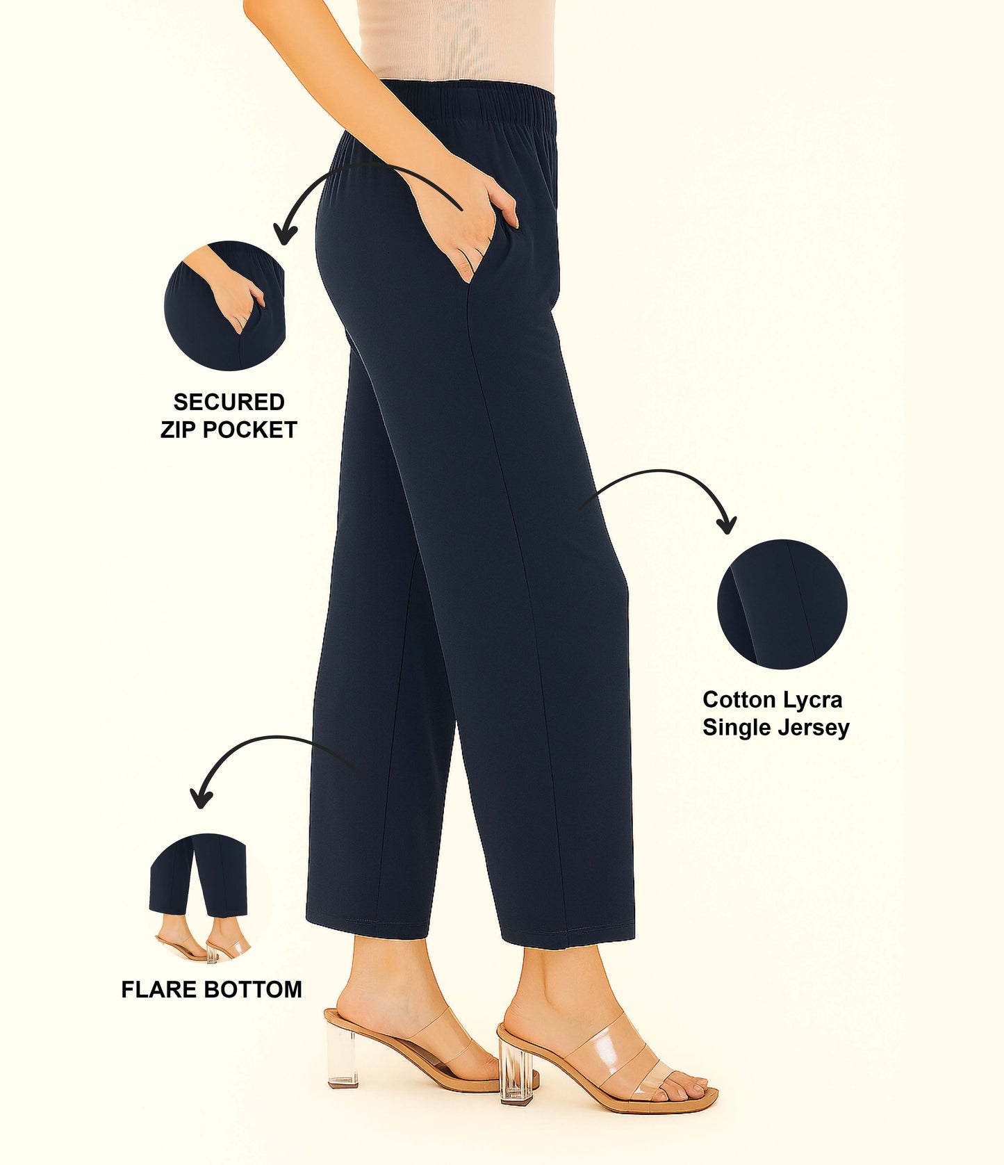 Navy Women's Solid Regular Fit Flare Kurti Pant